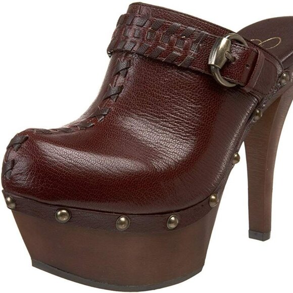 Jessica Simpson Leather Studded Platform Clog in 'Rugged Brown' Winsy Size 8B - Picture 1 of 12